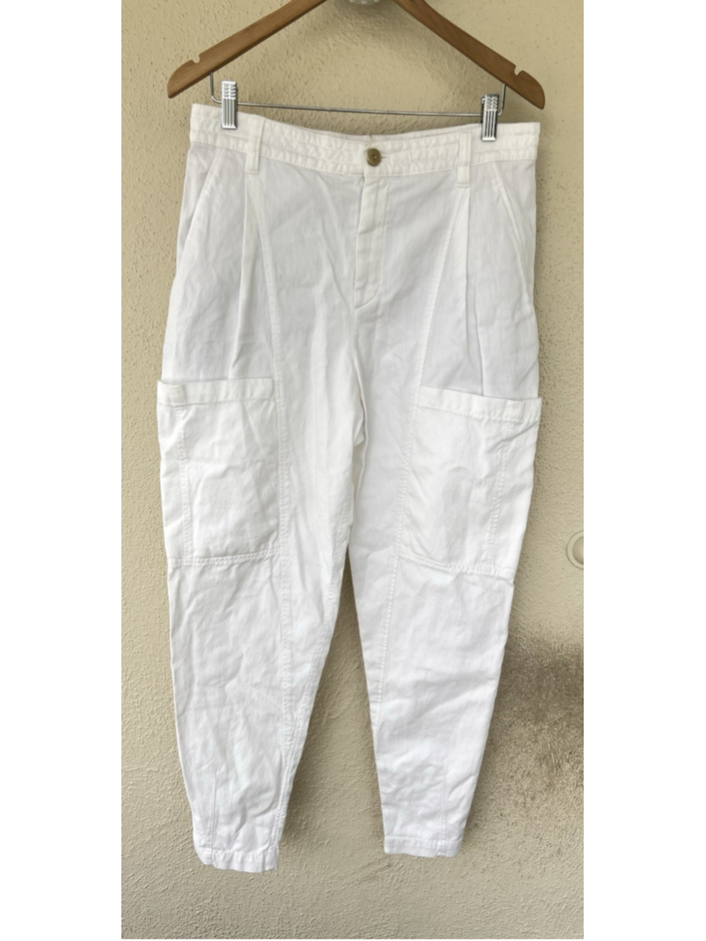 Brunello Cucinelli White Linen Blend Barrel Cargo Pants Tapered Women’s Size 6